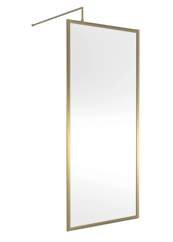 Hudson Reed WRFBB1990 Full Outer Frame Wetroom Screens Full Outer Frame 8mm Toughened Safety Glass Wetroom Screen, 1950mm x 900mm, Brushed Brass