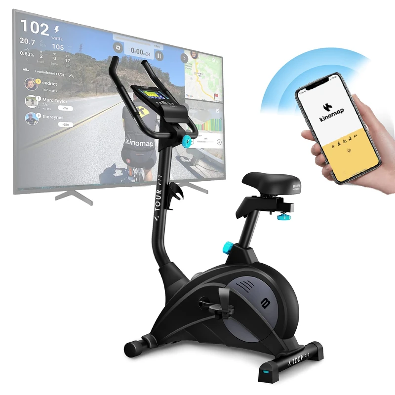 Bluefin Fitness Tour FIT Exercise Bike | Exercise Bikes Home Use | Pulse Sensor | Kinomap Compatible | Cycling Machine | LCD Console | Magnetic Resistance Exercise Bike A BLACK 2023