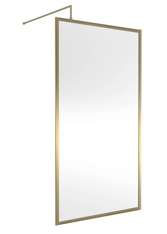 Hudson Reed WRFBB1911 Full Outer Frame Wetroom Screens Full Outer Frame 8mm Toughened Safety Glass Wetroom Screen, 1950mm x 1100mm, Brushed Brass