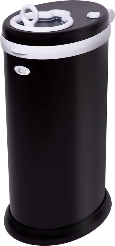 Ubbi Stainless Steel Nappy Bin, Odour Locking, No Special Bag Required, Award-Winning Diaper Pail, Cassette Free Disposal System, Matte Black