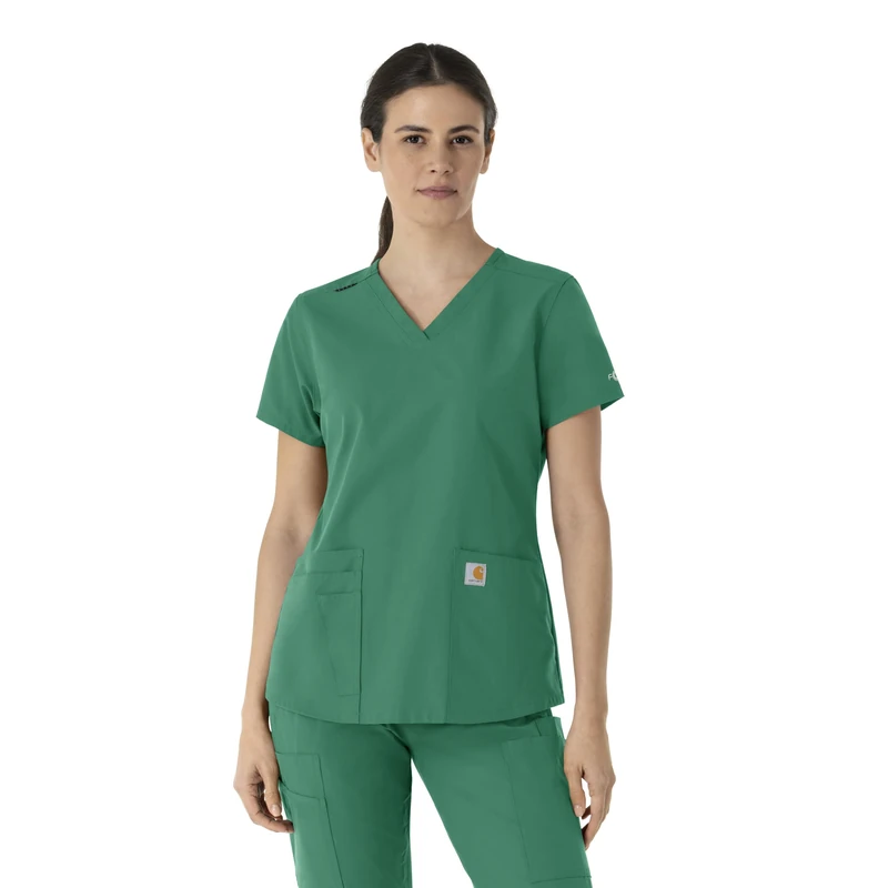 Carhartt Women's Force V-Neck 5-Pocket Top, Hunter, 4X