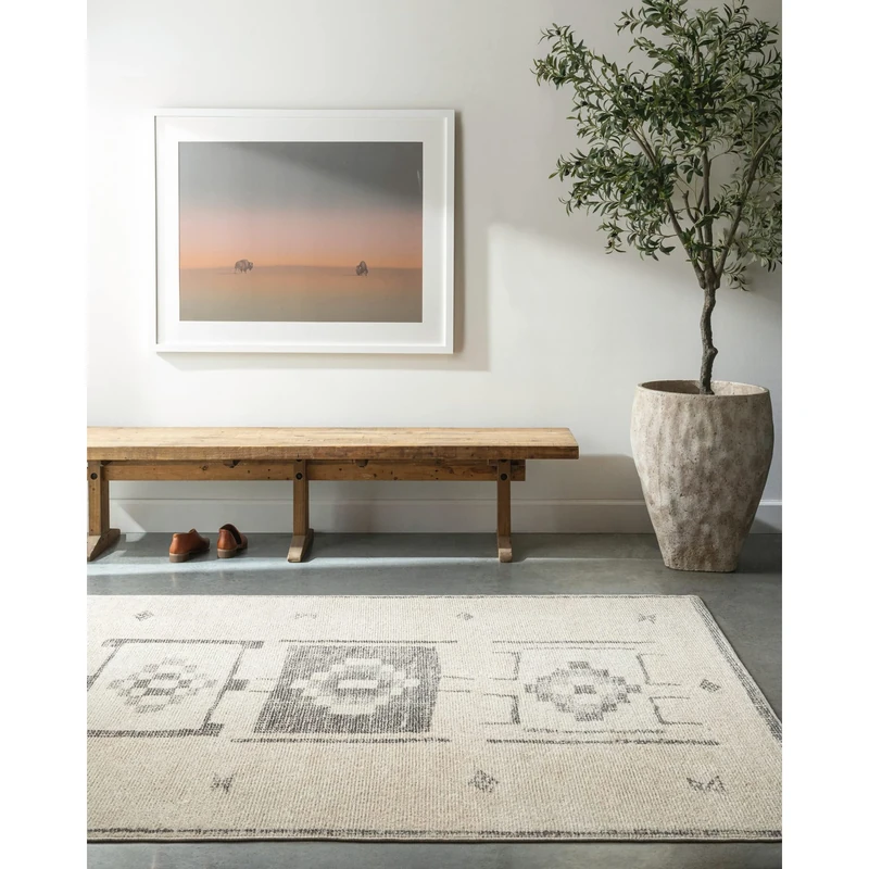Livabliss x Becki Owens Solana Vintage Rug - Area Rugs for Living Room 160x213 cm, Bedroom - Scandi Neutral Rugs, Traditional Patterned Boho Style, Natural Easy Care Pile - Large Rug, Ivory, Black