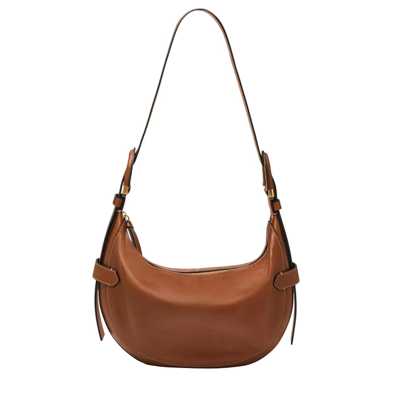 Fossil Women's Harwell Leather Hobo Purse Handbag for Women, Brown, One Size
