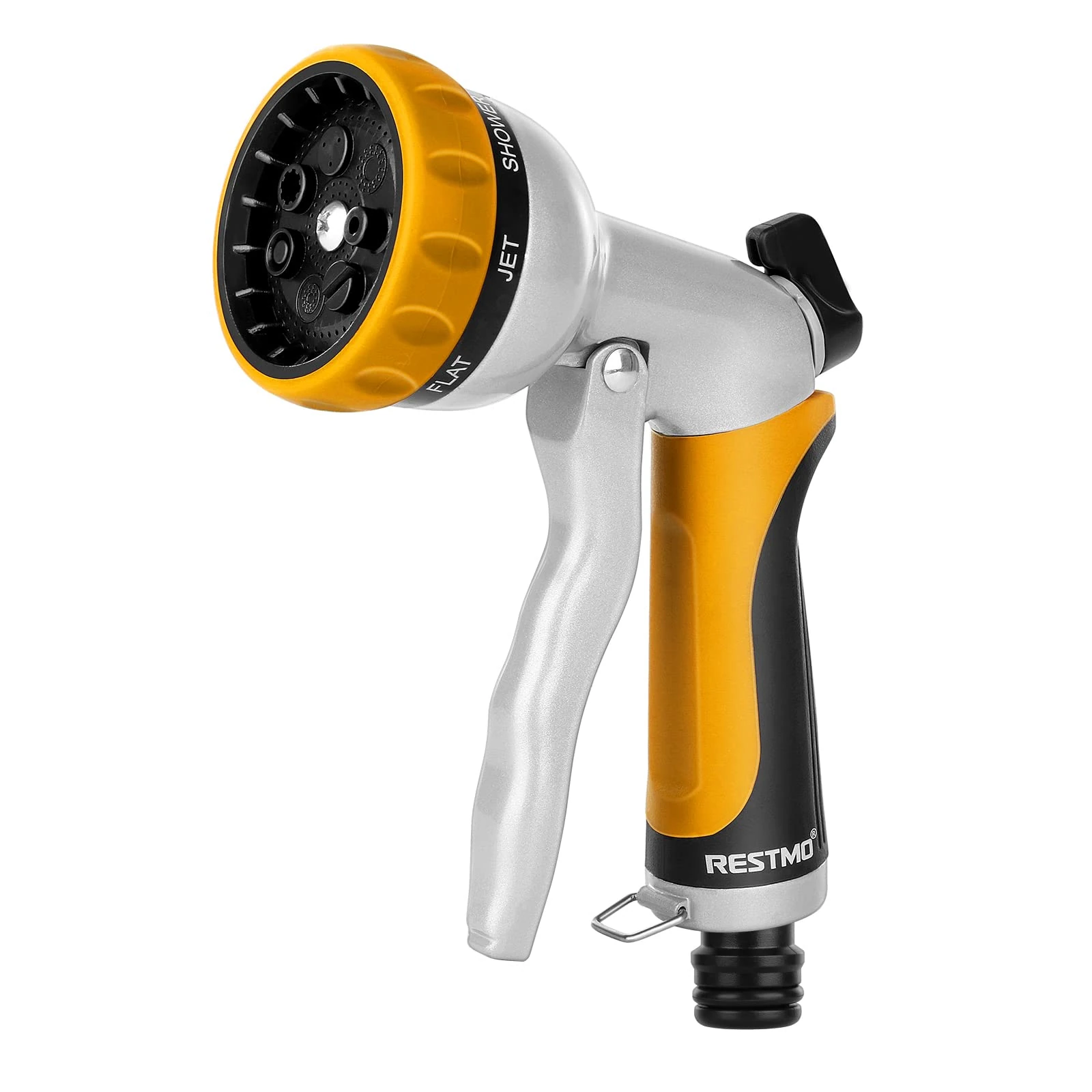 RESTMO Hose Pipe Spray Gun, Heavy Duty Garden Hose Spray Gun, High Pressure Hose Nozzle, Metal Hand Sprayer with 7 Patterns and Water Flow Control, Ideal to Water Plant & Lawn, Wash Car & Pet, Yellow