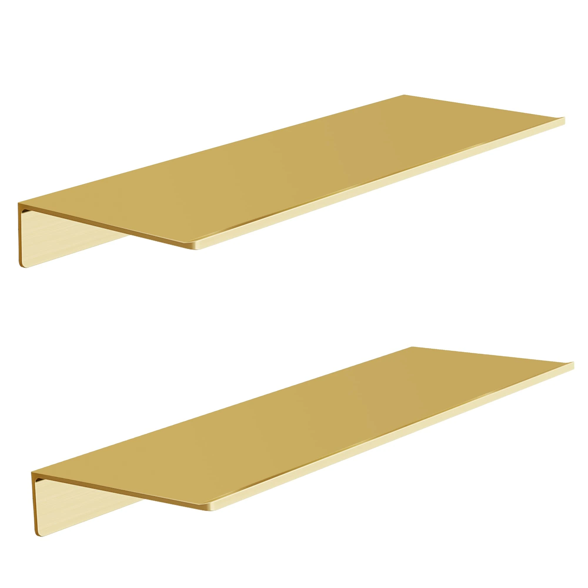 HNVNER Metal Floating Shelves, Shower Caddy, Brushed Gold Shelves for Wall, Decorative Wall Shelf Set of 2, Wall Mounted Display Shelves for Bedroom, Living Room, Bathroom, Office