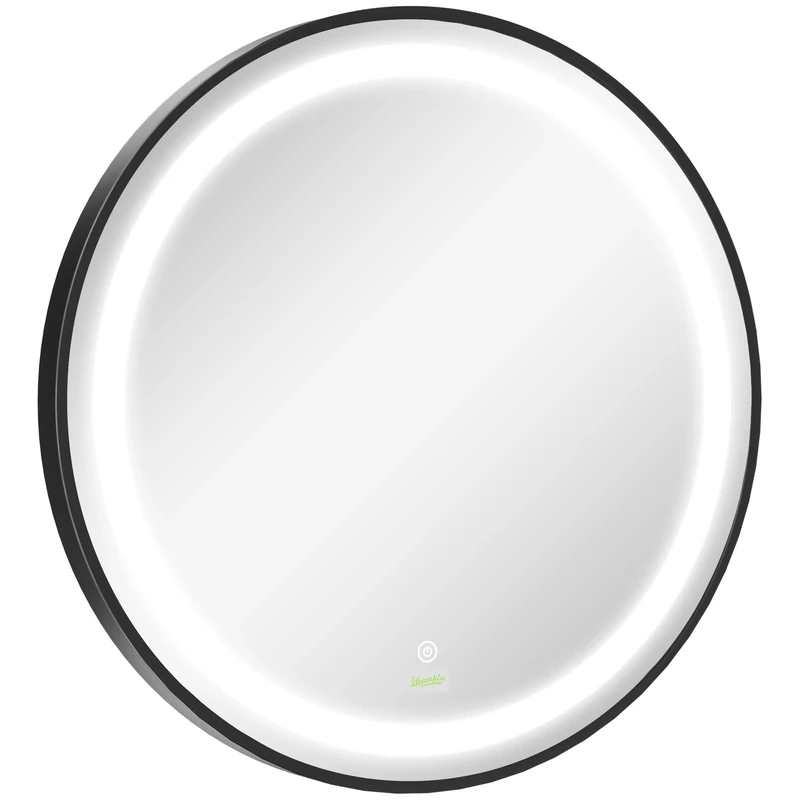 kleankin Round LED Bathroom Mirror, Dimmable Lighted Wall-Mounted Mirror with 3 Temperature Colours, Memory Function, Hardwired, Black