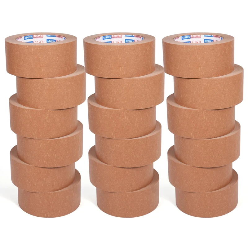 ADHES Heavy Duty Kraft Paper Tape Eco Friendly Packing Tape Writable Non-Coated Surface for Masking, Sealing, and Packaging Use,2” x 43 Yards,18Rolls