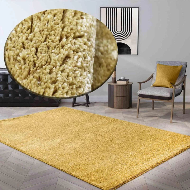 VIMODA Short Pile Plain Rug Super Quality Ultra Soft for Living Room, Children's Room, Bedroom Runner, Colour: Yellow, Dimensions: 120 x 170 cm - Image 1