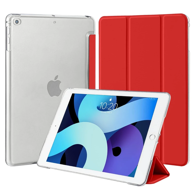 4UBonLife Case for iPad 6th / 5th Generation 9.7 Inch 2018/2017, Compatible with iPad Air 2/1 Case, Slim Stand Protective Cover with Translucent Frosted Hard Back Shell, Red