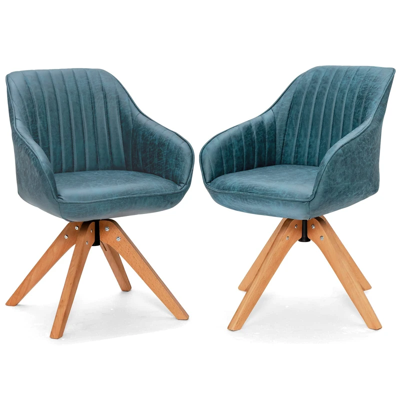 CASART Set of 2 Desk Chairs, 360° Swivel Armchairs Upholstered Tub Chair with Solid Wooden Legs, 2 PCS Office Chairs Occasional Accent Chair for Living Room Bedroom Office (Blue)
