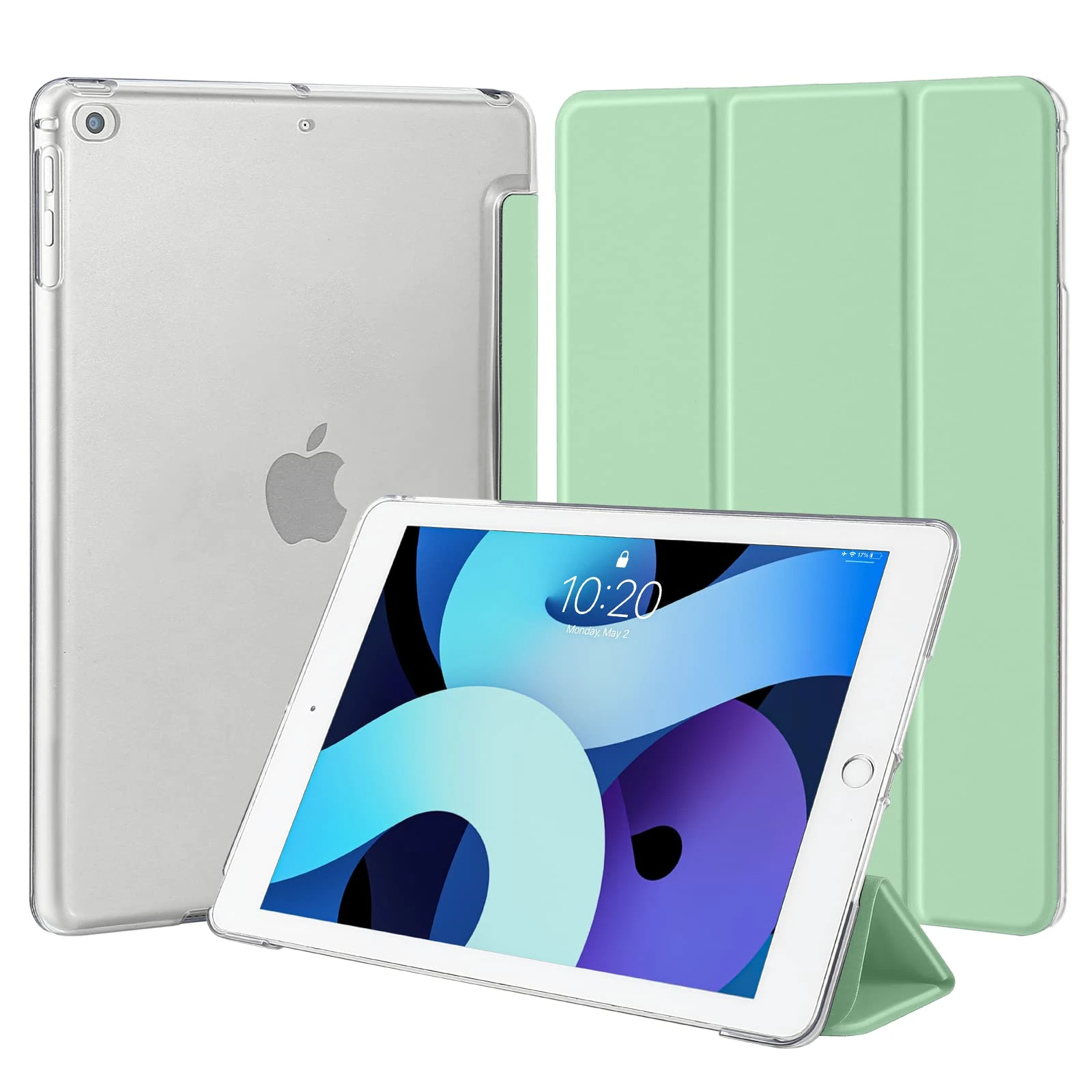 4UBonLife Case for iPad 6th / 5th Generation 9.7 Inch 2018/2017, Compatible with iPad Air 2/1 Case, Slim Stand Protective Cover with Translucent Frosted Hard Back Shell, Mint Green