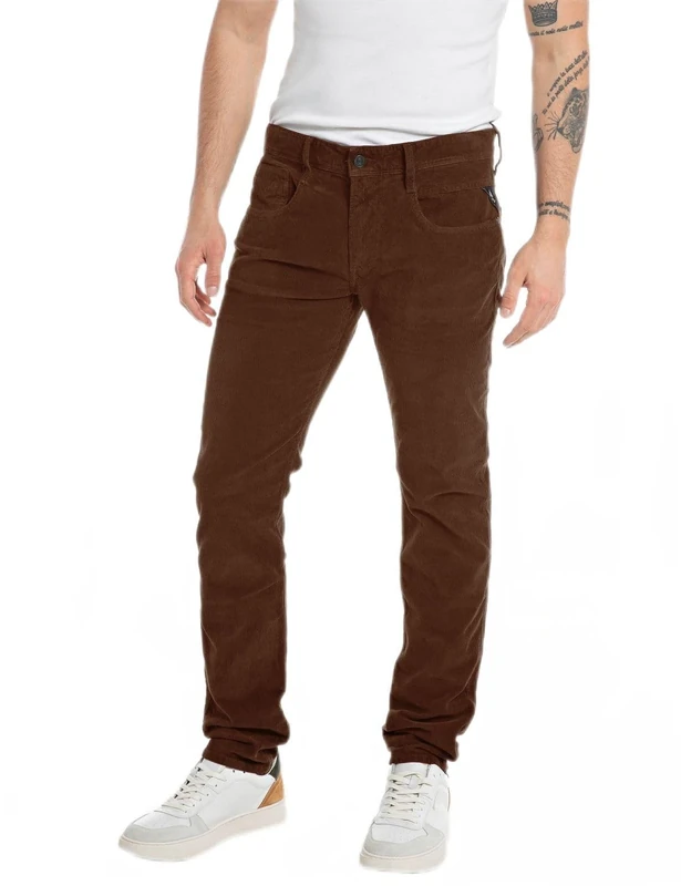 REPLAY Men's M914Y Anbass Garment Dyed Pants, Dark Rust 504, 34W / 36L