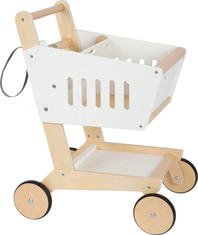 Small Foot Wooden Shopping Trolley fresh, play store and supermarket accessory, role-play toy for ages 3+ years, 12403, White
