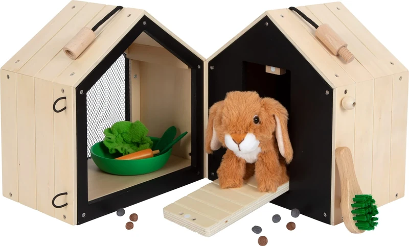Small Foot Rabbit Hutch with Enclosure, made of wood, w/lots of accessories, role-play toy for kids aged 3+ years, 12399