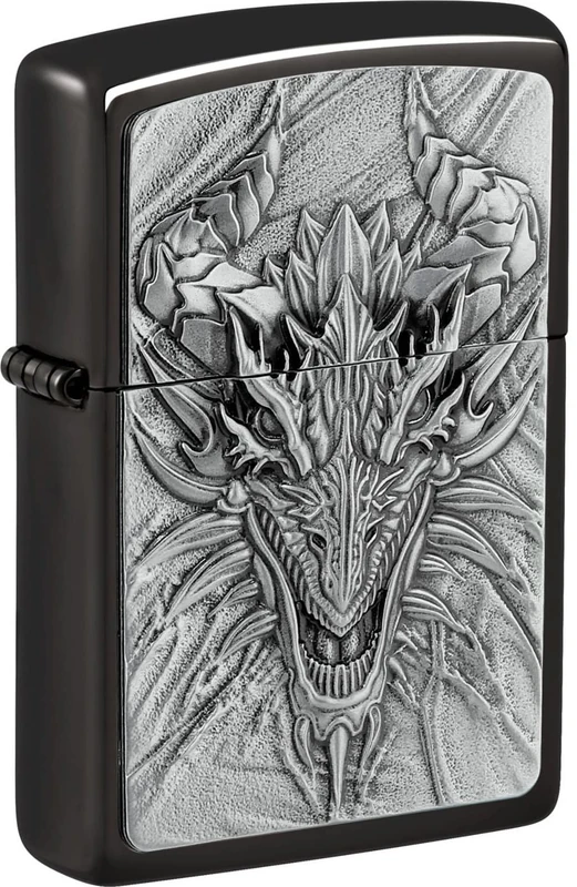 Zippo Windproof Lighter - Metal Dragon, High Polish Black, Emblem - Refillable - Reusable - Windproof Design - Gift Box - Made in USA