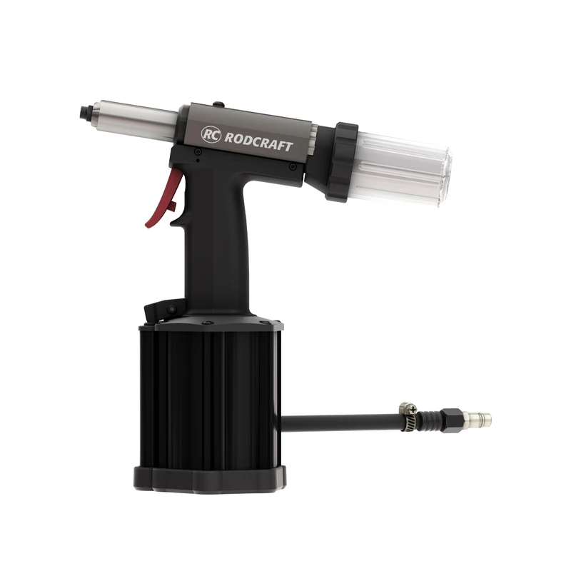 Rodcraft RC6738 Compressed Air Riveting Gun, Set Force 12.6 kN, for Blind Rivets Made of Solid Material such as Steel, Stainless Steel 3.0-5.0 mm. With Collection Tank and Suction
