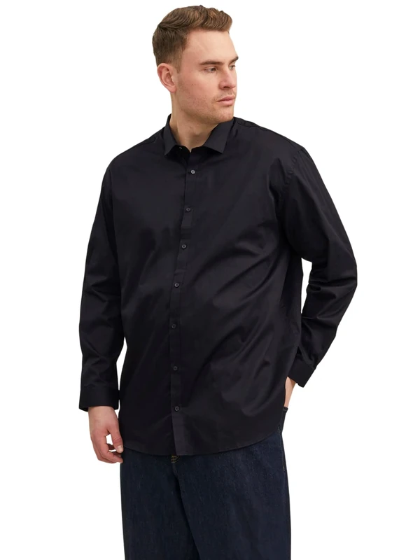 JACK & JONES Men's Jprblacardiff Shirt L/S Ps Noos Shirt, Black/fit: Loose fit, 6XL