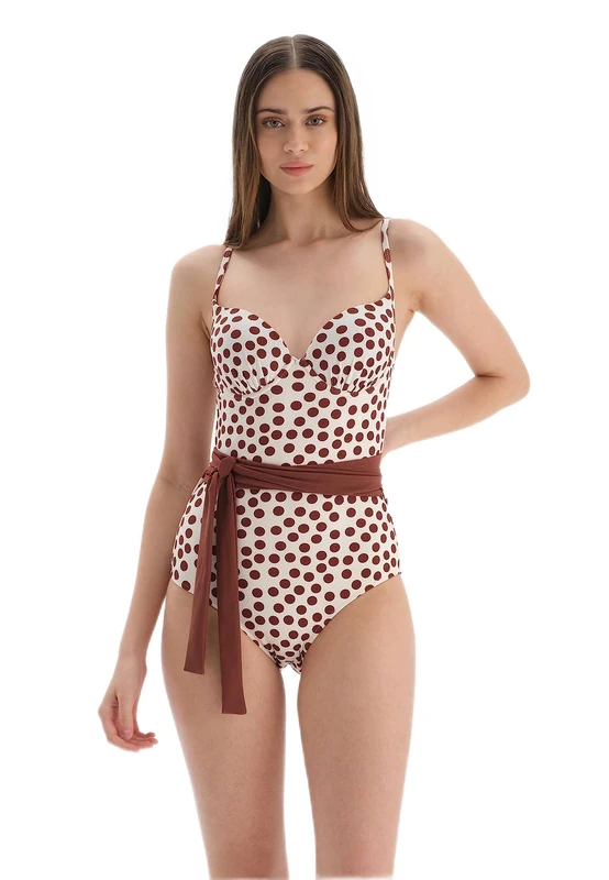 Dagi Women's Fashion, Full Cup Swimsuit One Piece, Brown-Ecru, 10