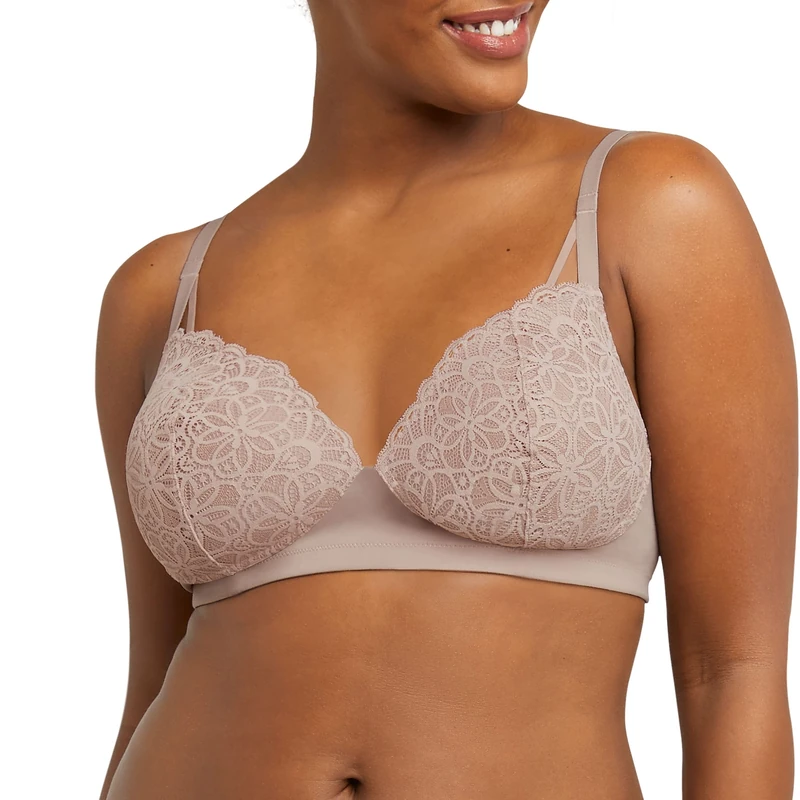 Maidenform Women's Pure Comfort Soft Support Wireless Lace Bralette, Evening Blush, XXL