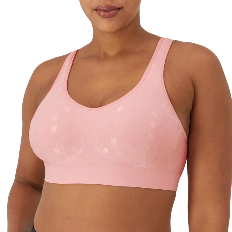 Bali Women's Wireless, Comfort Revolution Full-Coverage Wirefree Bra, Moisture-Wicking T-Shirt, Opaque, Gentle Peach Dot, 3X-Large