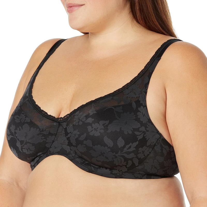 Bali Women's Passion for Comfort Underwire, Multiway Convertible, Soft Lace Bra, Opaque, Black, 40E