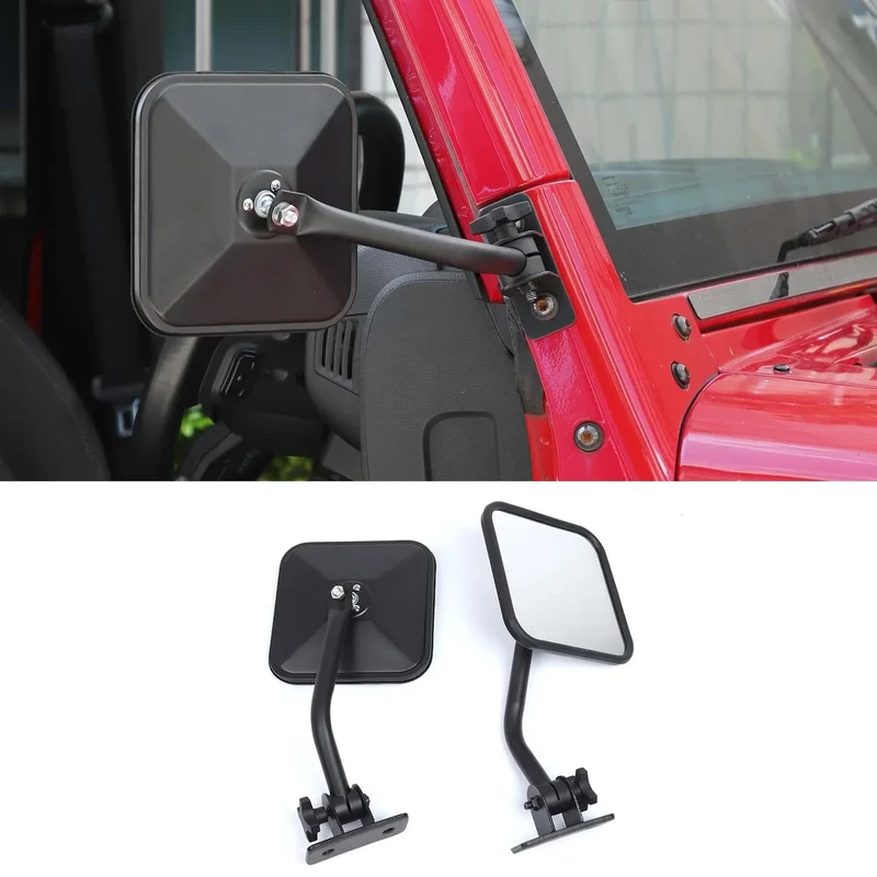 Hoolcar Door Off Mirrors Door Hinge Side View Mirror Quick Release Square Mirror Compatible with 1997-2017 Jeep Wrangler TJ JK JKU, Exterior Accessories, 1 Pair