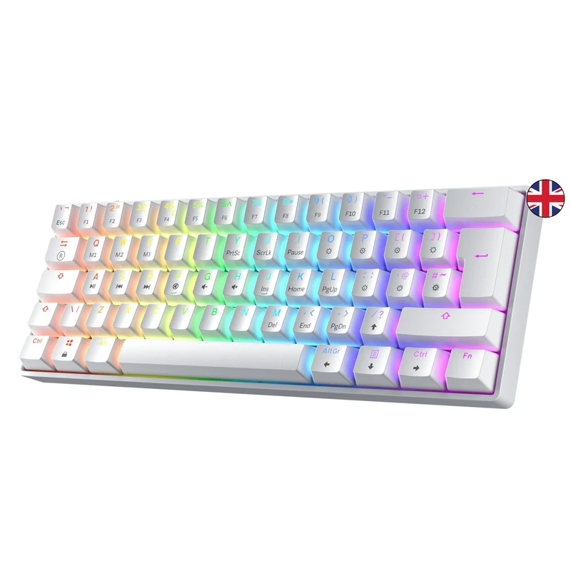 GK61 Mechanical Gaming Keyboard - 62 keys Multi Color RGB Illuminated LED Backlit Wired Programmable for PC/Mac Gamer - ISO UK Layout (Gateron Optical Yellow, White)