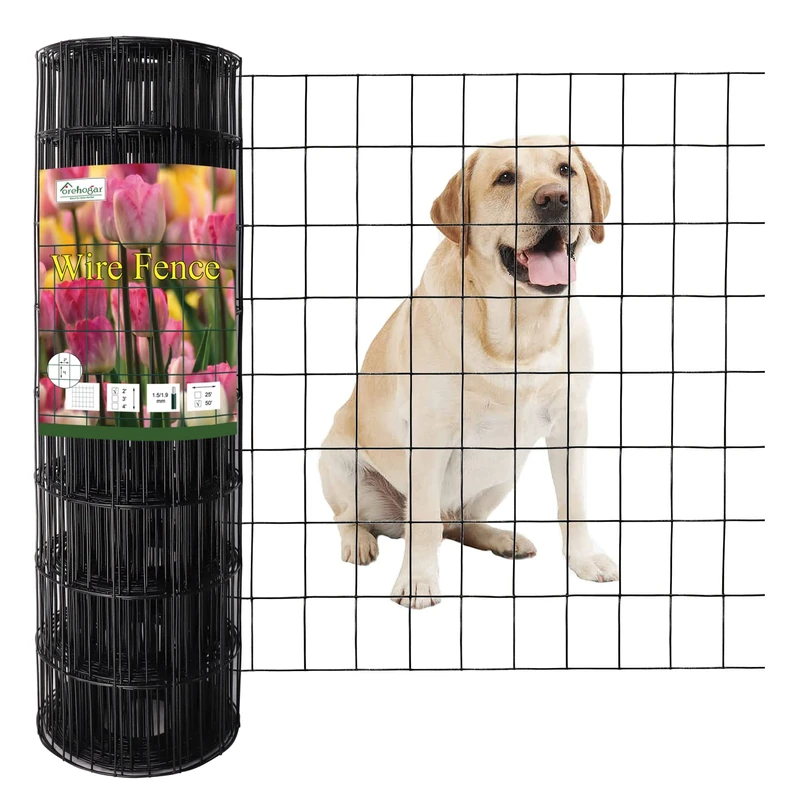 FOREHOGAR Black PVC Coated Welded Wire Garden Fence 16GA 3"x2" (WF-0250, Black)