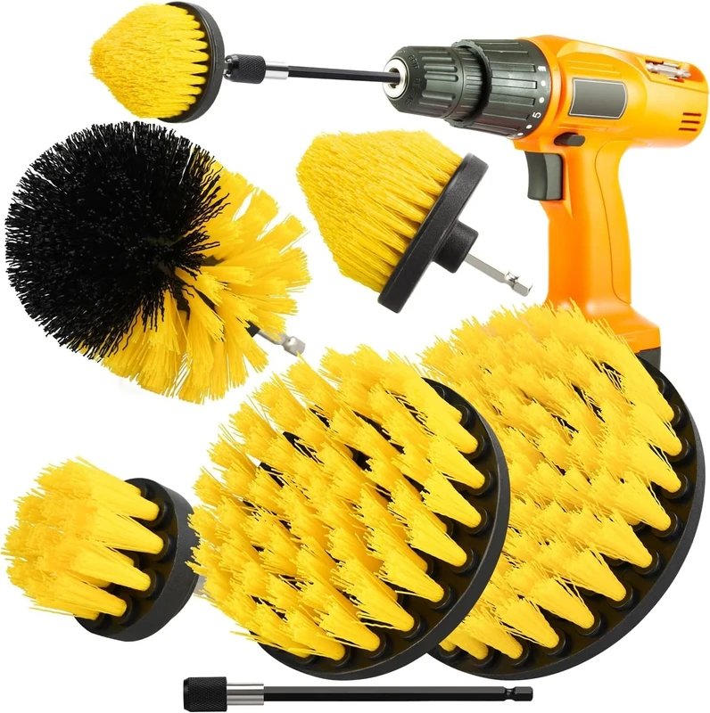 LFSEMINI 5pcs 1/4in Power Scrubber Drill Brush Set with Extender, Drill Scrub Brush for Cleaning Showers, Tubs, Bathroom, Tile, Grout, Carpet (5 Brushes)