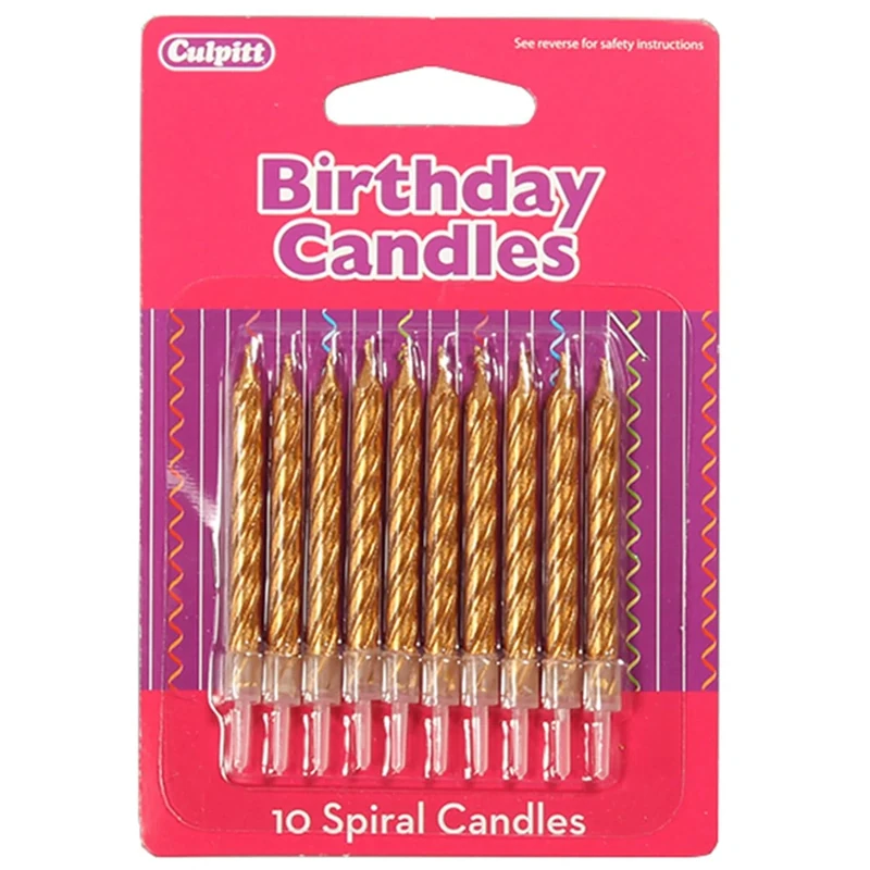 CULPITT Spiral Glitter Cake Candles, 240 Pack, Gold, Birthday Candle for Cakes & Cupcakes with Clear Holder, Add Some Sparkle to Birthdays, Anniversaries, Special Occasions - 24 Packs of 10 Candles