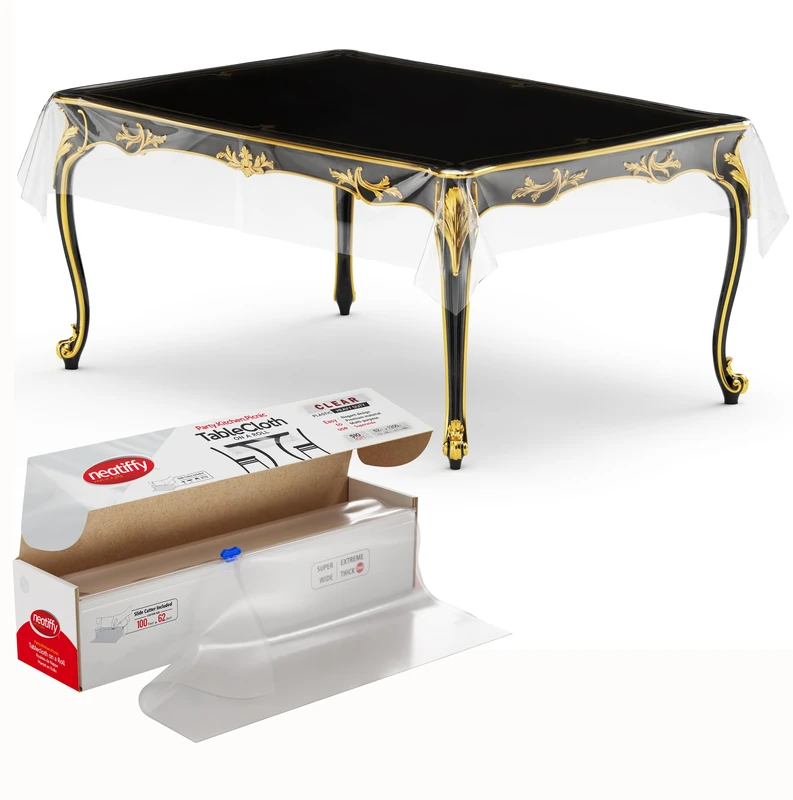 Neatiffy Disposable Plastic Table Cloth Roll, Party/Banquet Table Cover, Tablecloths for Rectangle/Round/Square Tables, Equals to 12 Picnic Pack (Clear)
