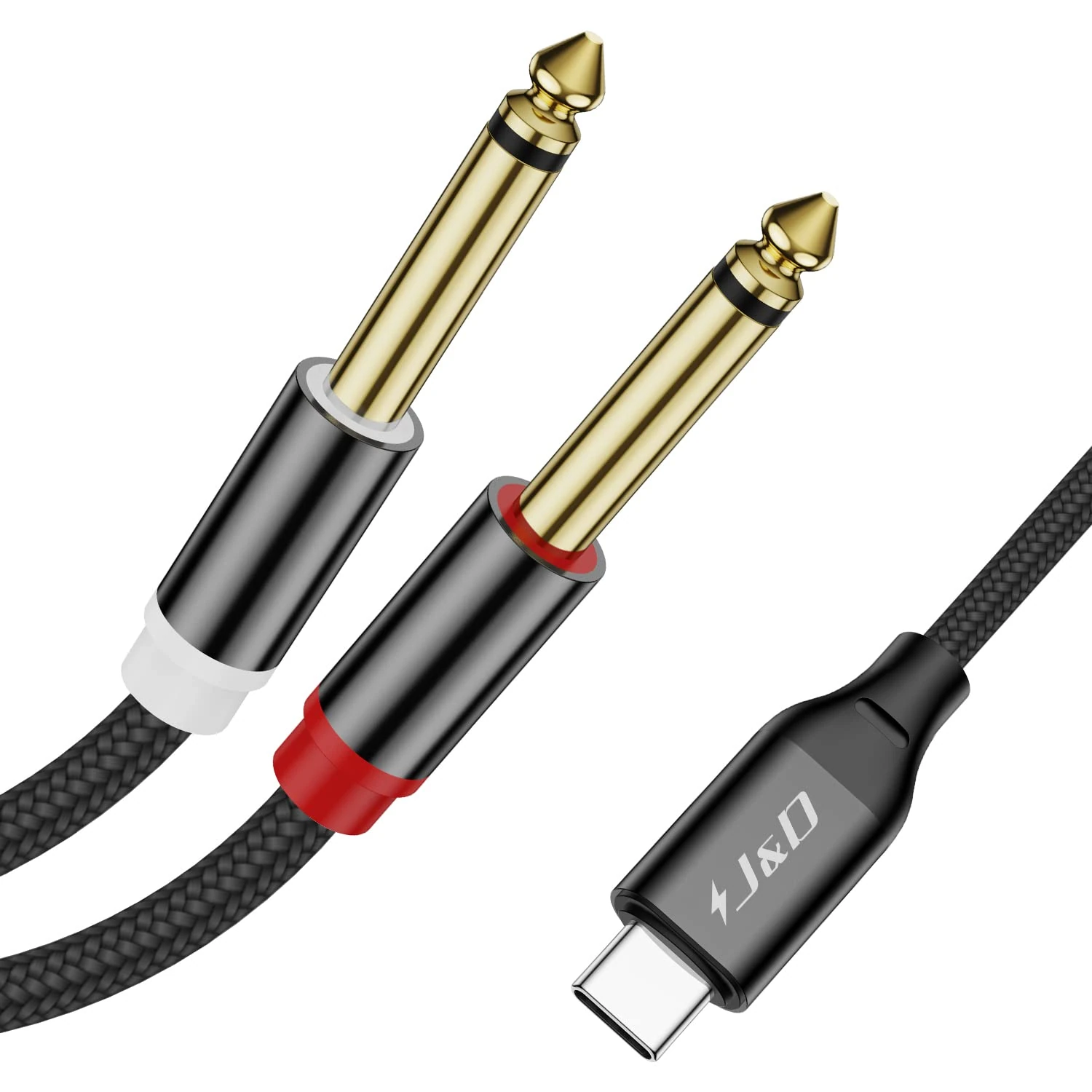 J&D USB C to Dual 6.35mm 1/4 inch Stereo Splitter Y Cable, USB Type C to Dual 6.35 mm 1/4 inch TS Audio Cord for iPhone 15/15 Plus/15 Pro/15 Pro Max, Tablet, Laptop, Amplifier, Mixer, 1 Meter