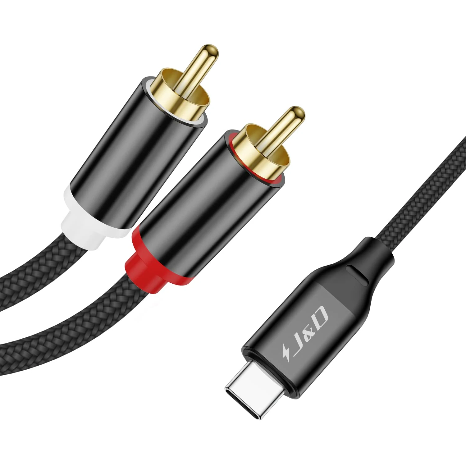 J&D USB C to RCA Audio Cable, Braided Stereo Audio Converter Cord Type-C Male to 2RCA Male Y Splitter Cable Compatible for Google Pixel 9/8/7, iPhone 16/16 Plus/16 Pro/16 Pro Max/15 Series, 2 m