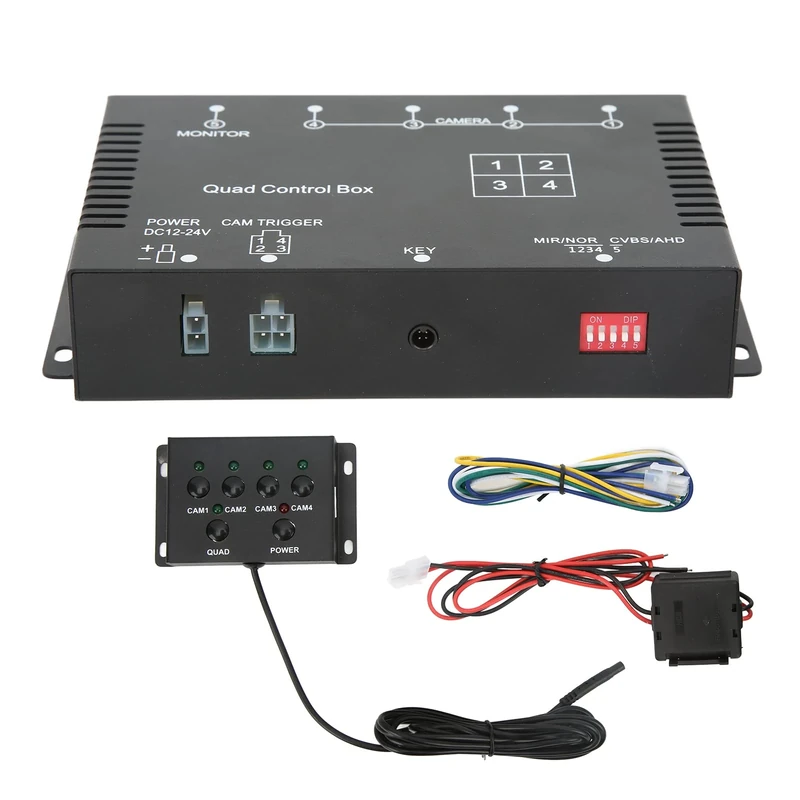 Leapiture Parking Camera Video Switch 4 Channel Video Splitter 1080P AHD DC12V 24V Parking Camera Video Converter Camera Video Screen Switch Suitable for RV School Buses, Trucks
