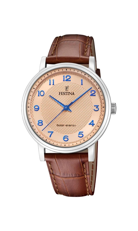 Festina Men's F20660/2 Analog Watch, Brown Leather Strap, Pink Dial, Quartz Movement, 11mm Case Diameter, Water Resistant to 50 Meters