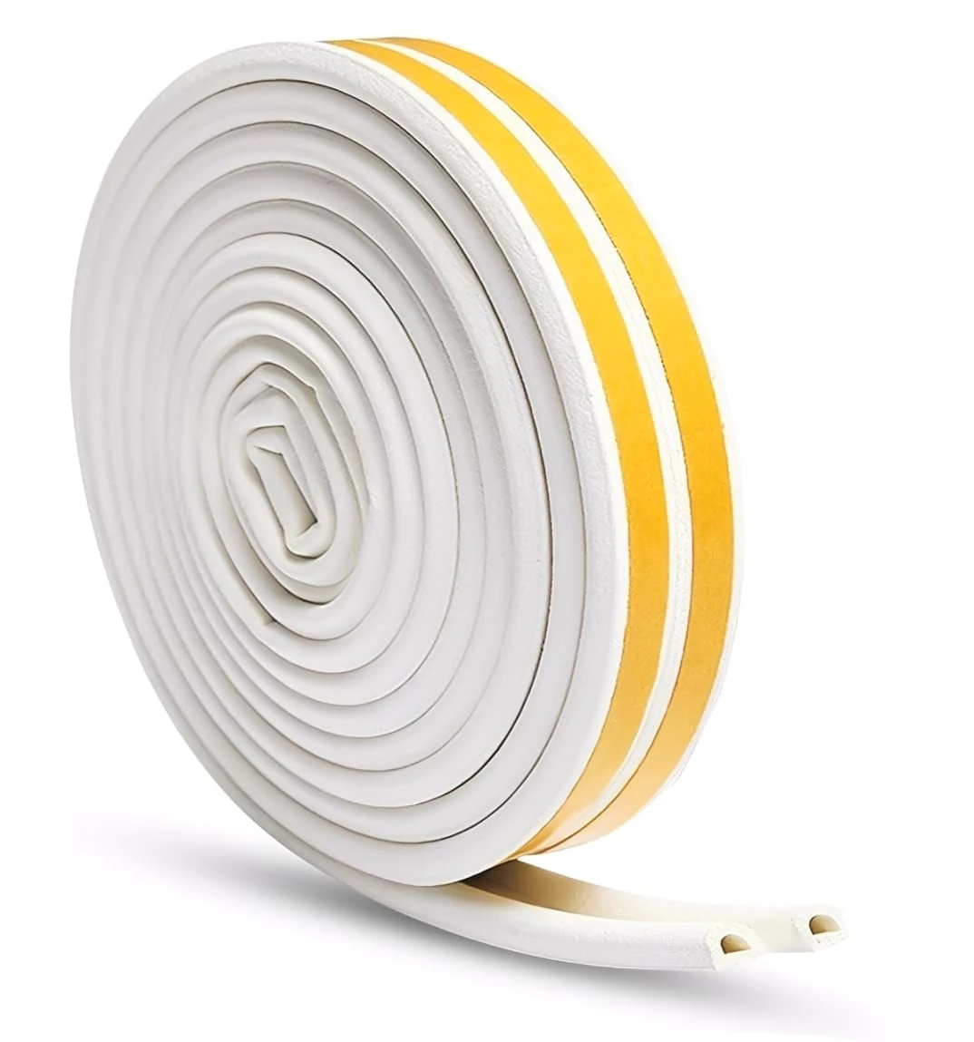 Draught Excluder Tape for Door Window Self Adhesive Foam Tape Insulation Strip Weather Stripping Type D 9mm X 6mm X 5 Meters, 2 Seals Total 10M White