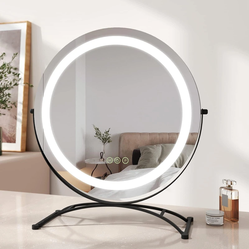 EMKE LED Hollywood Vanity Mirror, Round 360° Rotation Makeup Mirror Touch Screen Cosmetic Mirror with Dimmable, Adjustable Brightness and Memory Function, Illuminated Hollywood Mirror (Φ500mm, Black)
