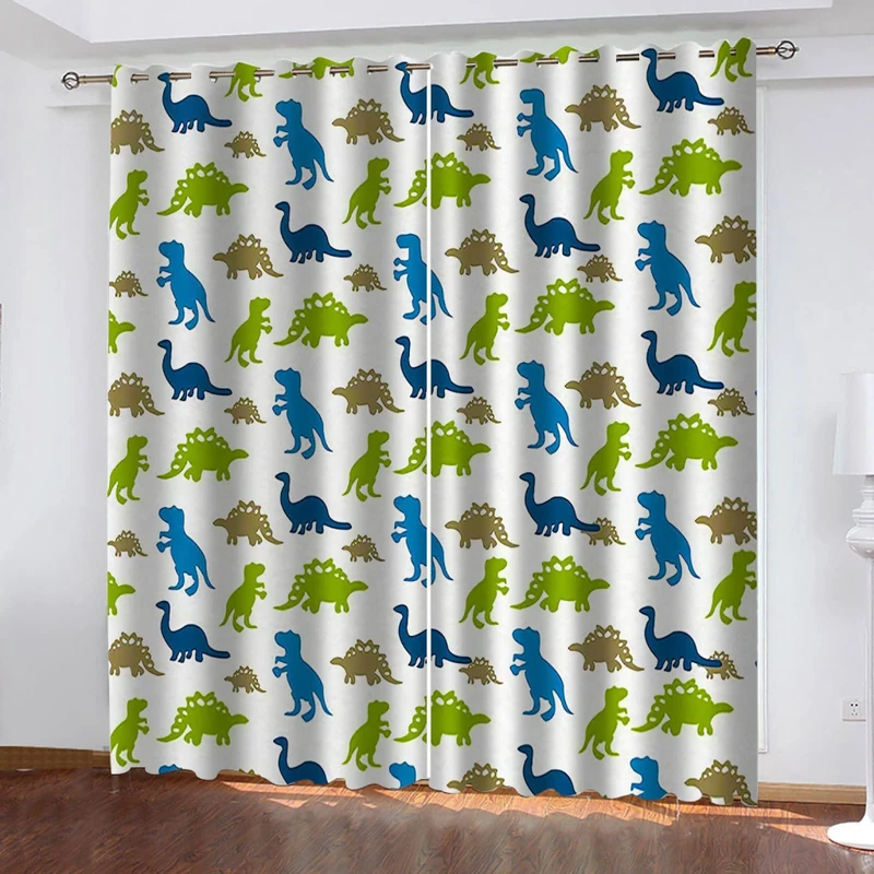 Blackout Curtains Eyelet Kids 3D Blue Animal Dinosaur 87 X 83 Inch Drop Thermal Insulated Curtains For Bedroom Living Room Nursery Kitchen Eyelet Window Curtains 2 Panels Super Soft Soundproof
