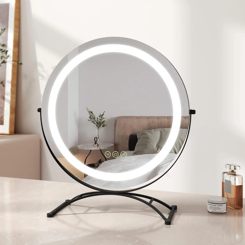 EMKE LED Hollywood Vanity Mirror, Round 360° Rotation Makeup Mirror Touch Screen Cosmetic Mirror with Dimmable, Adjustable Brightness and Memory Function, Illuminated Hollywood Mirror (Φ400mm, Black)