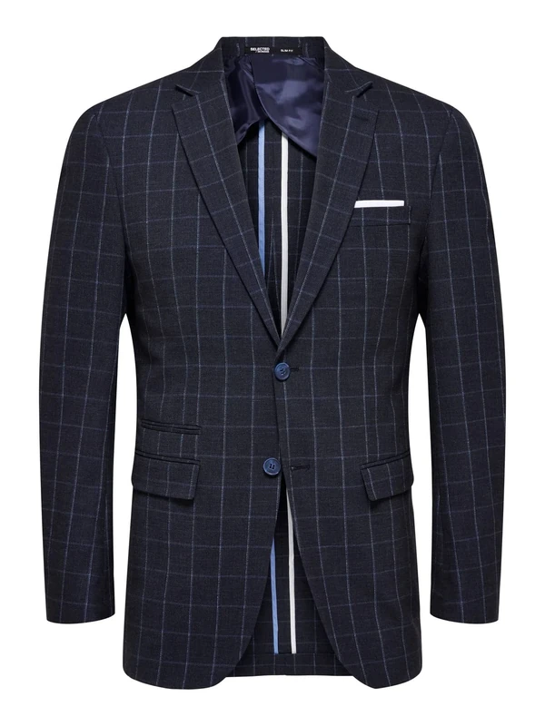 SELETED HOMME Men's Slhslim-Oasis Linen Chk BLZ B Noos Jacket, Navy Blazer/Checks: Check, 34R