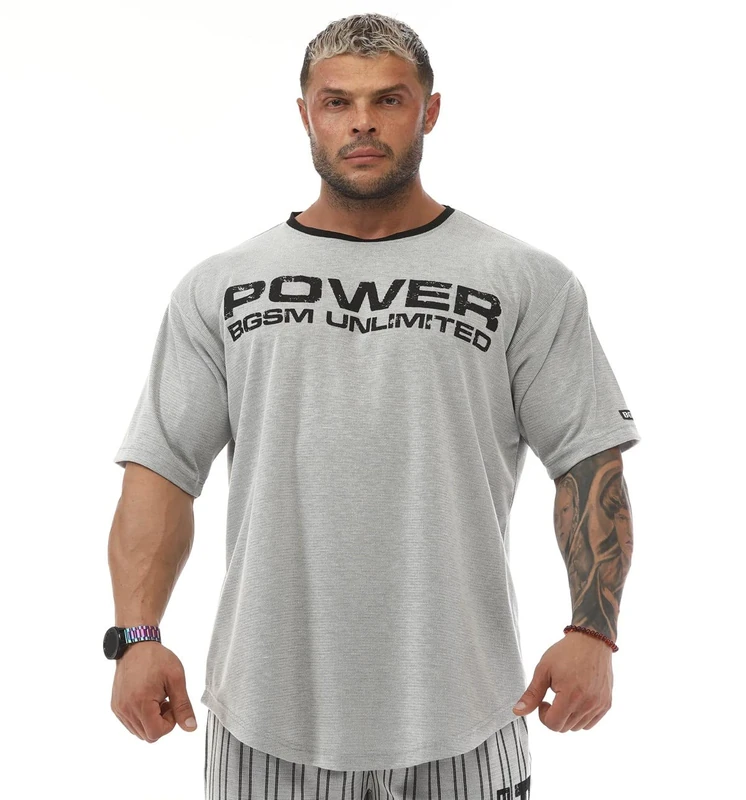 BGSM Men's Oversize Gym Fitness and Bodybuilding T-Shirt, Cotton O-Neck Lifestyle Top, Stone, XXL