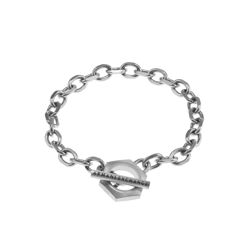 Armani Exchange Bracelet for Men CLASSIC, Length: 220MM, Width: 17.5MM, Height: 20MM Silver Stainless Steel Bracelet, AXG0103040