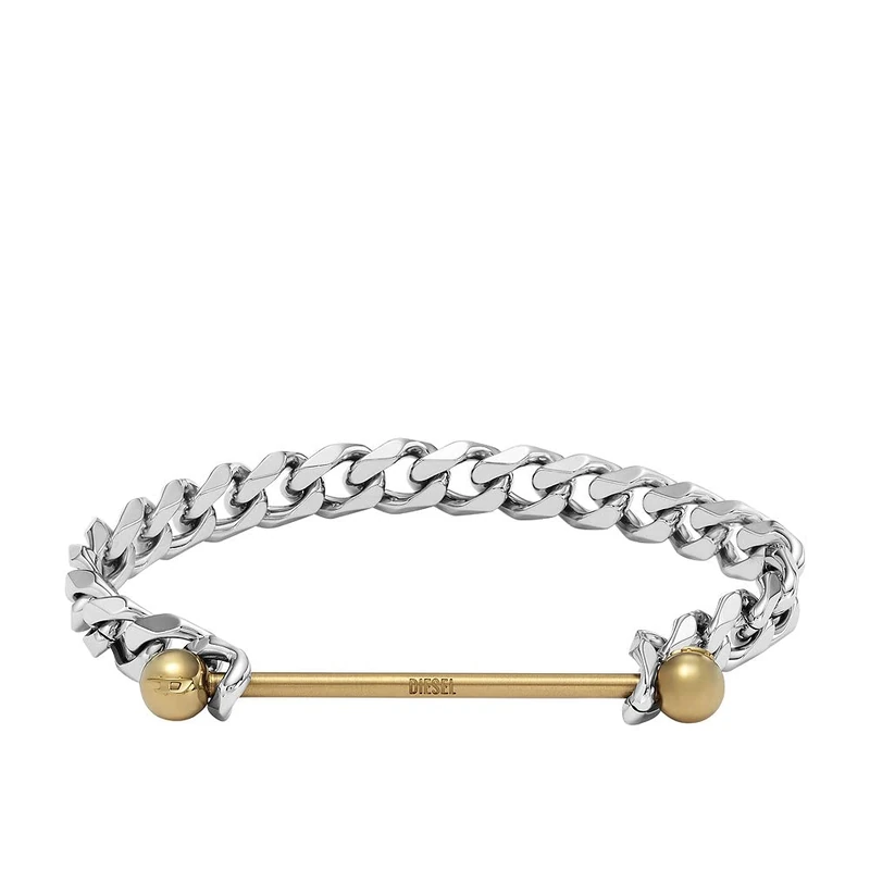Diesel Bracelet for Men Steel, Length: 180MM, Width: 8.5MM Silver Stainless Steel Bracelet, DX1410931