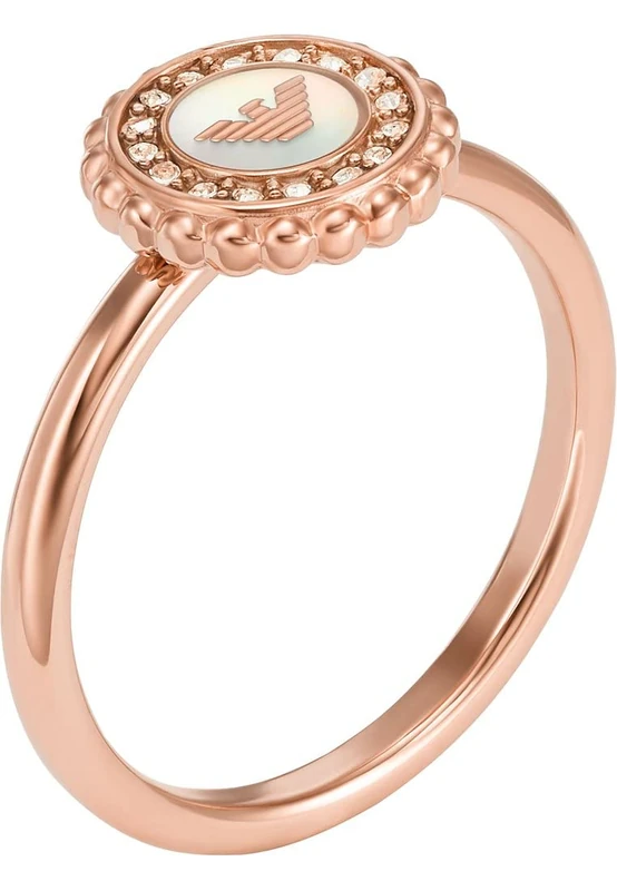 Emporio Armani Ladies Ring Rose Gold-Tone Stainless Steel Mother Of Pearl Center Focal, EGS30202218
