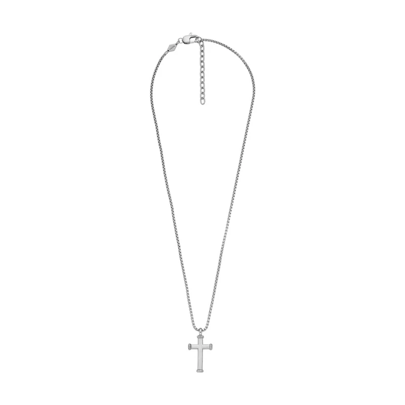 Fossil Necklace for Men, Length: 508mm+50.8mm, Width: 16.8mm, Height: 31.8mm Silver Stainless Steel Necklace, JF04401040