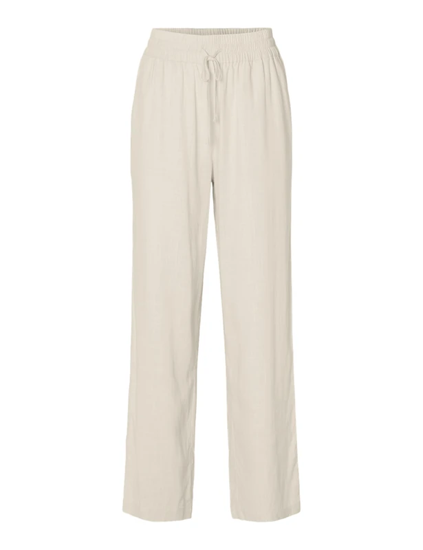 SELECTED FEMME Womens Slfviva-gulia Hw Long Linen Pant Noos Trousers, Sandshell, 12 UK