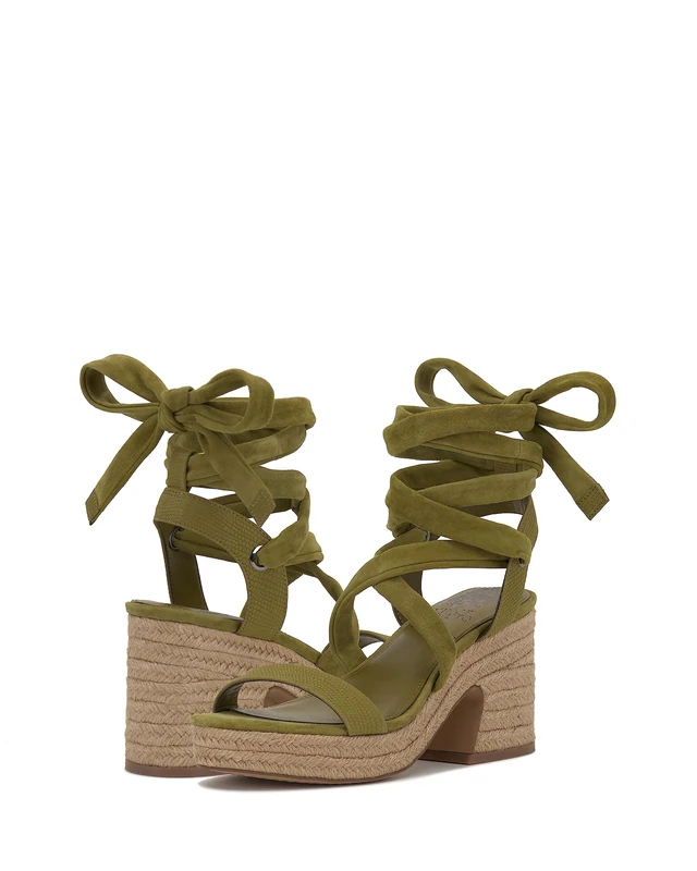 Vince Camuto Women's Roreka Lace Up Espadrille Sandal Wedge, Moss, 3.5 UK