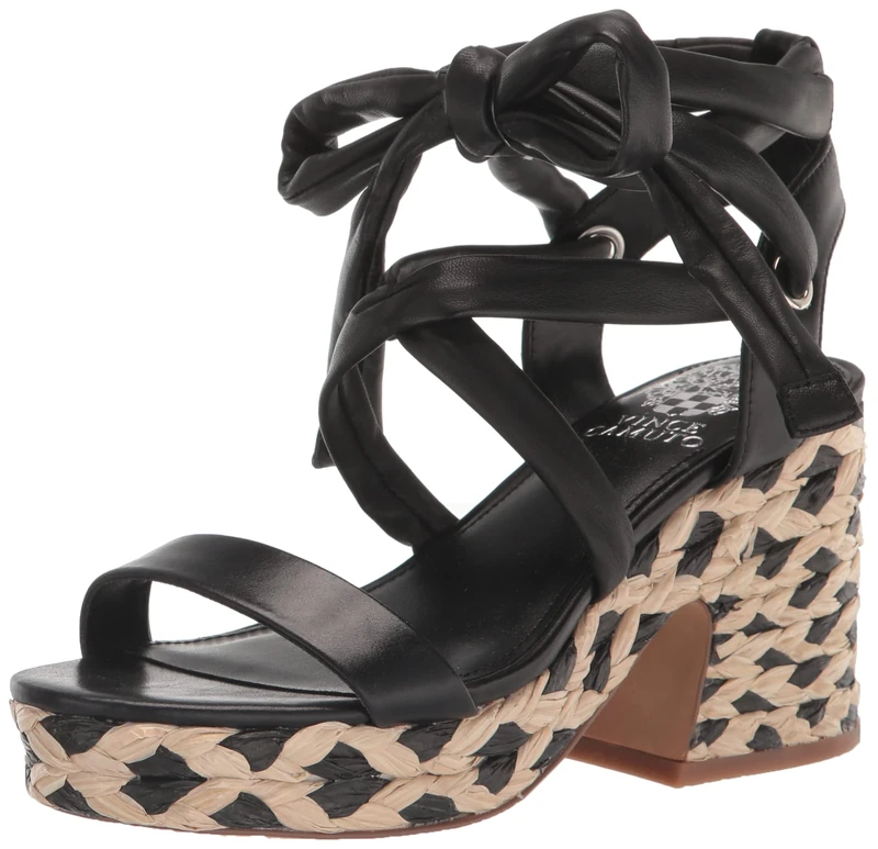 Vince Camuto Women's Roreka Lace Up Espadrille Sandal Wedge, Black, 3.5 UK