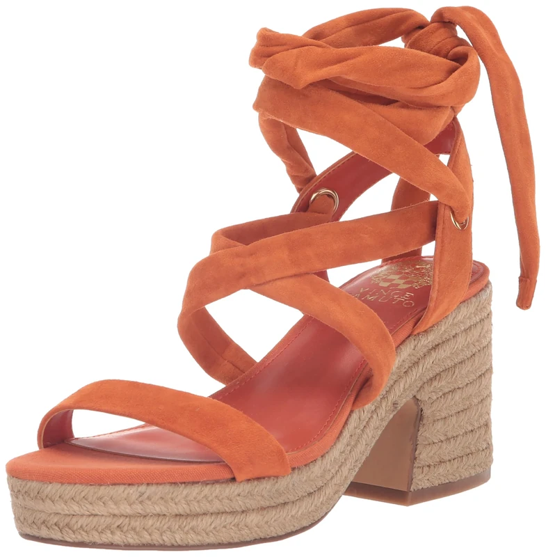 Vince Camuto Women's Roreka Lace Up Espadrille Sandal Wedge, Apricot, 3.5 UK