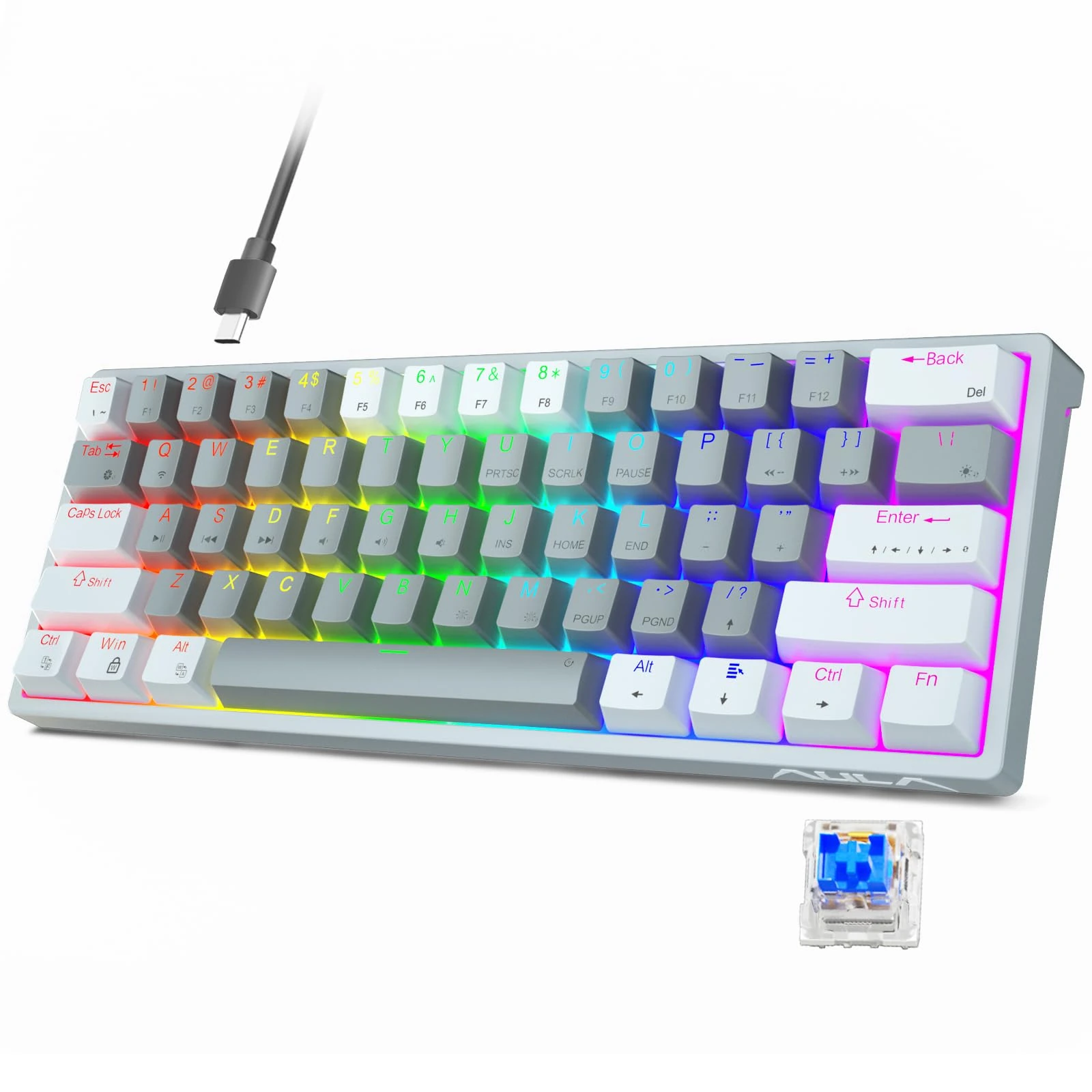 AULA 60 Percent Wired Mechanical Gaming Keyboard, 29 RGB Backlit Custom Hot Swappable Keyboard, Blue Switch 60% Mini Small Compact Keyboard for PC/Mac/Laptop/Wins —— (Wired Version)